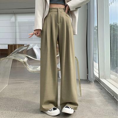 Solide Lässige Lockere Weitbeinige Hosen Damenmode Neu Hohe Taille Gerade Schlichte Bürodamenhose Elegant Taschen Slim Fit Damenhose 25625