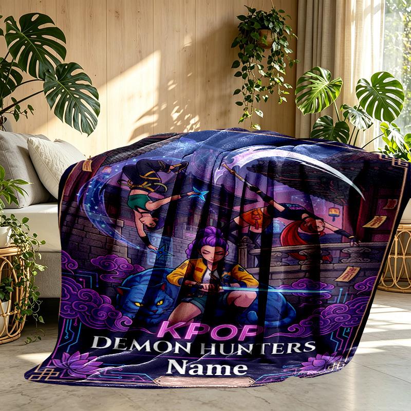 Custom Name Personalized Kpop Demon Hunter Print Blanket, Home Decor, Bedroom, Sofa, Camping, Couch, Gifts for Birthday Christmas
