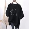 Loose women's cartoon printed T-shirt, round neck sweater, basic, casual, short sleeved, pure cotton