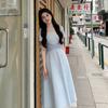 Very Good-looking French Temperament Strap Waist Dress, Unique and Beautiful Women's Long Dress, New Short Sleeves