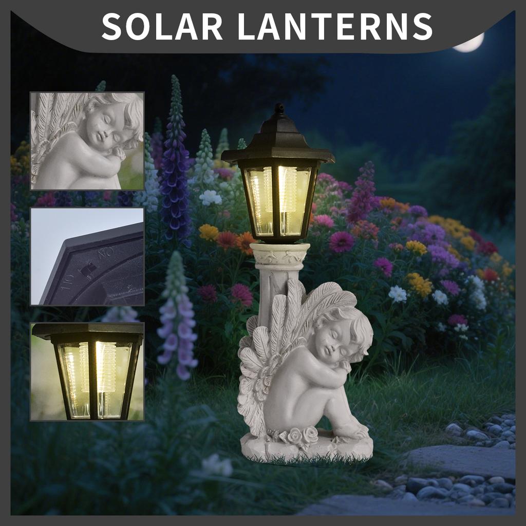 JYL TS/052,Creative Ancient Roman Column Leaning Angel Solar Outdoor Light European Resin Garden Statue Lamp