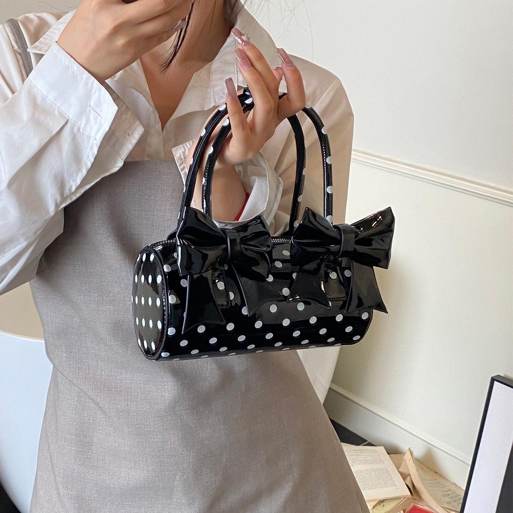 Korean Style Red Bow Polka Dot Women Handbag New Fashi Exquisite PU Leather Zipper Shoulder Bag Trend Versatile Crossbody Bags