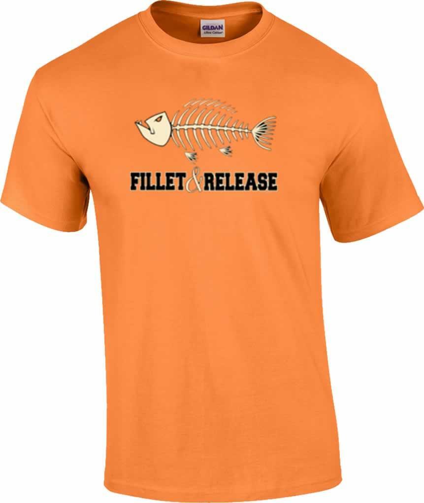Funny Fillet and Release Fishing T-Shirt Fisherman Outdoors Fish Bones Tee L