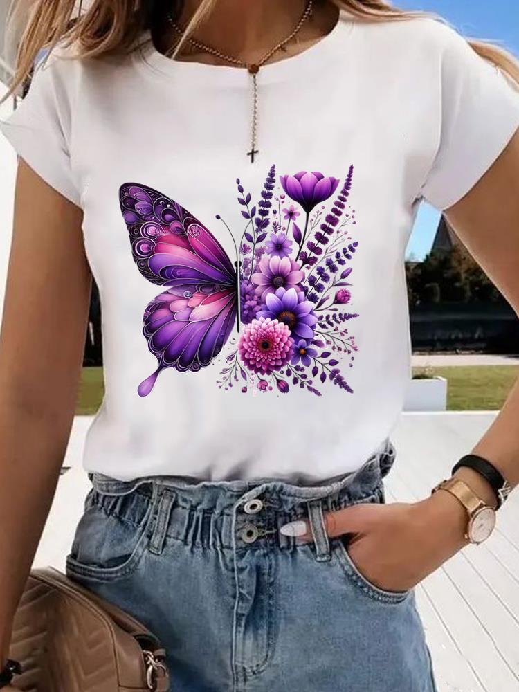 (Asian Size) style butterfly Clothing Graphic Tee Women's Top Print O-neck Fashion Female Casual T Short Sleeve T-shirts