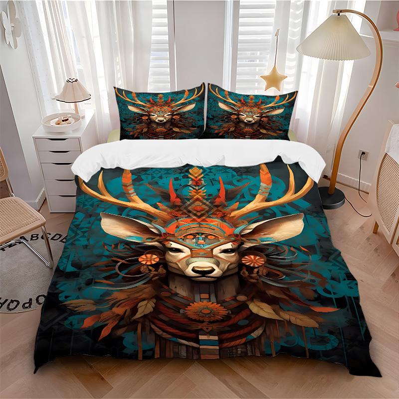 

3pcs Deer Totem Soft Comfortable Bedding set, For Bedroom, Guest Room And Dorm, All - Season Use, High-Definition Printing174 135x200cm
