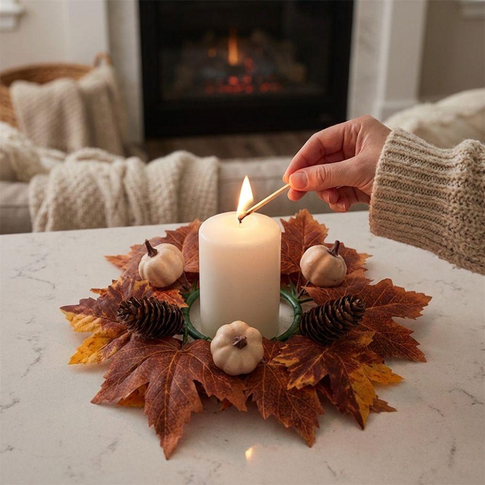 Simulation Artificial Maple Leaves Garland Pumpkins Fall Mini Wreath Fireplace Window