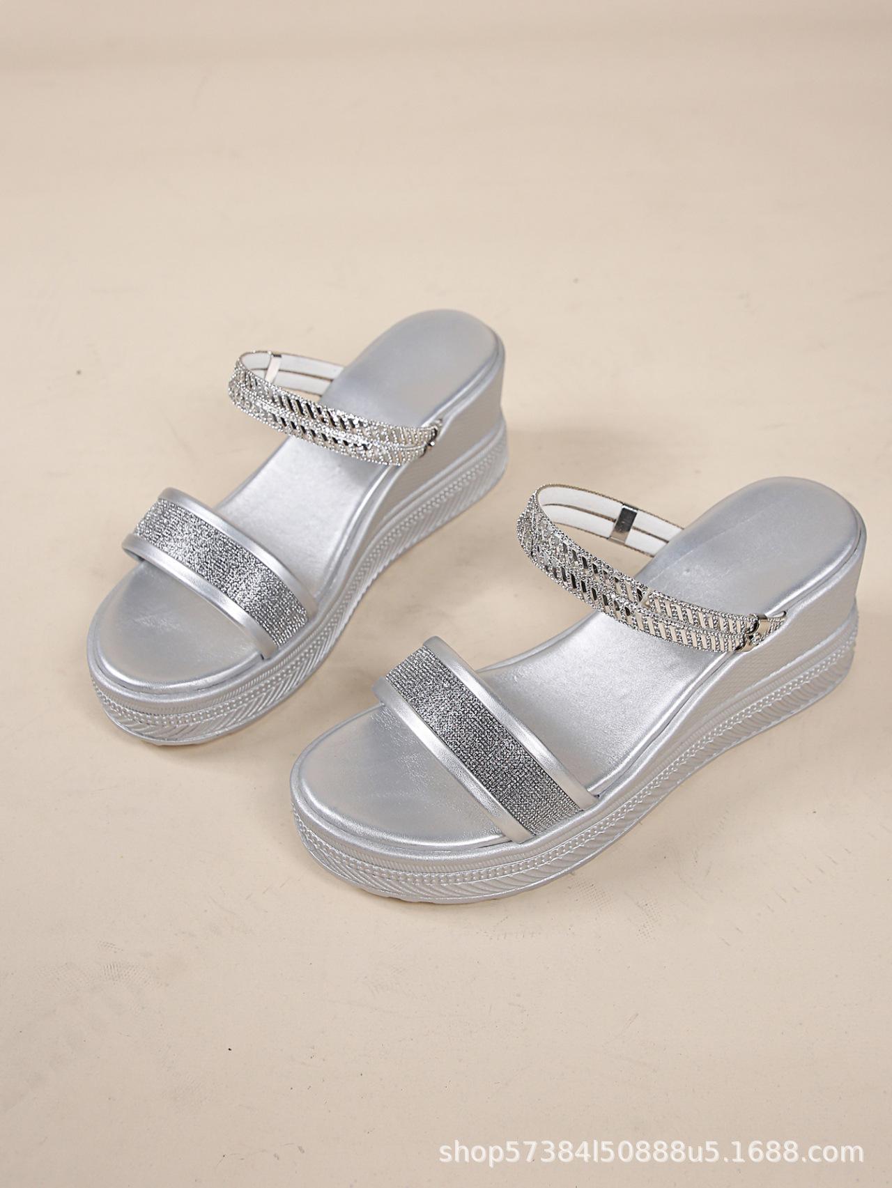 

Внешняя торговля большой размер женская обувь лето новая танкетка мода простая и легкая одна педаль рыбий рот прохладные тапочки 35 серебряный