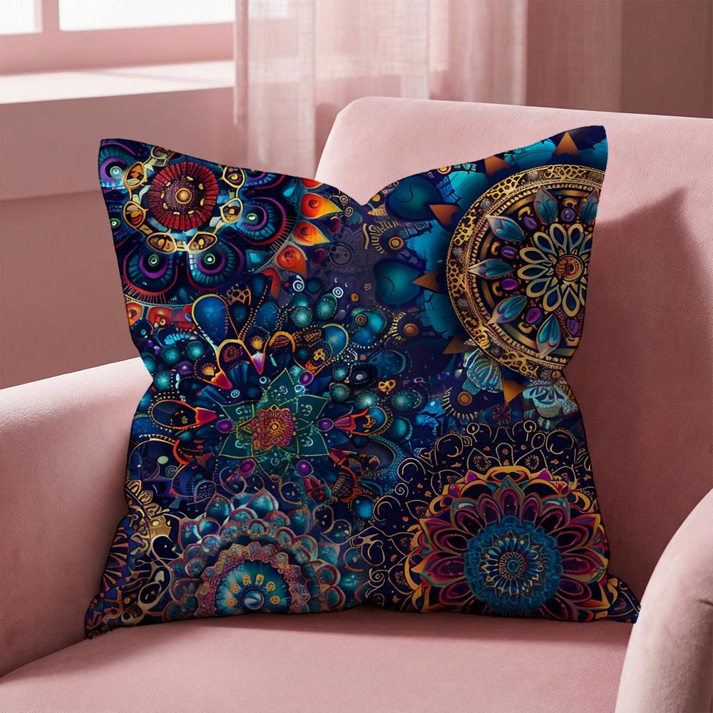 Colorful Floral Mandala Cushion Cover Multi-Scene Pillow Cover for Home & Car - Reversible, Soft & Durable for Daily Use