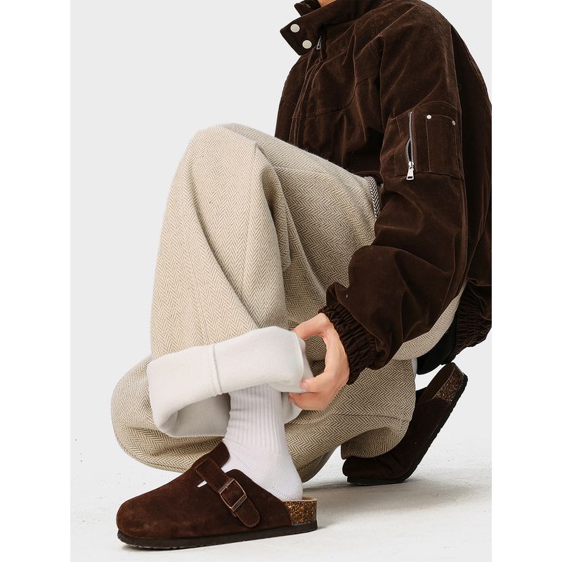 51 Hip-Hop Trendy Brand Fleece-Lined Thickened Pants for Men, Winter American Vintage Style Drapey Fleece-Lined Straight-Leg Casual Trousers