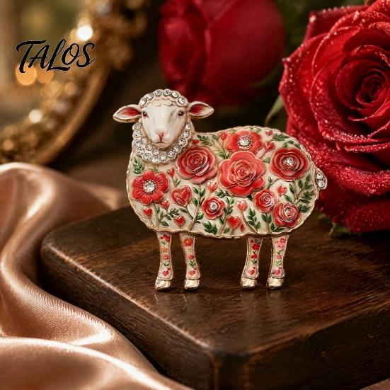 Floral Lamb Brooch Rhinestone for Women, Flower Sheep Alloy Lapel Women Pin, Animal Jewelry Clothing Suits Scarves Bags Pin