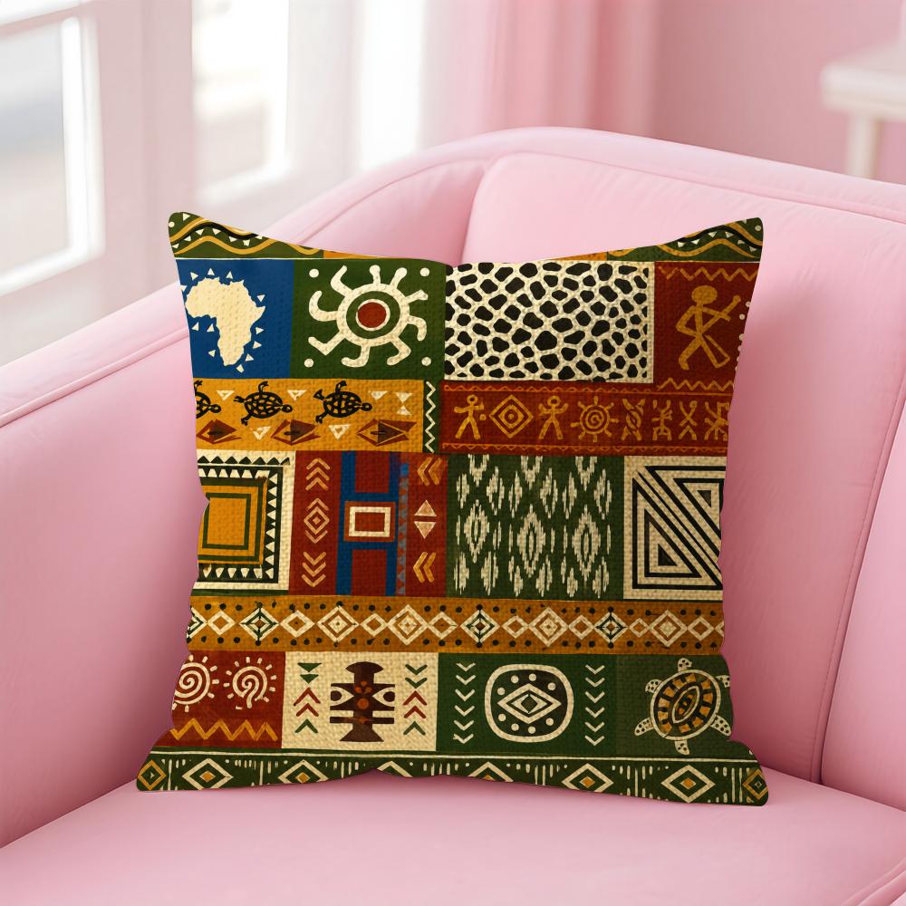 Ethnic Retro Bohemian Cushion Cover Natural Linen Organic Fabric DoubleSided Printing Sofa Home Decor Gift Pillow Case