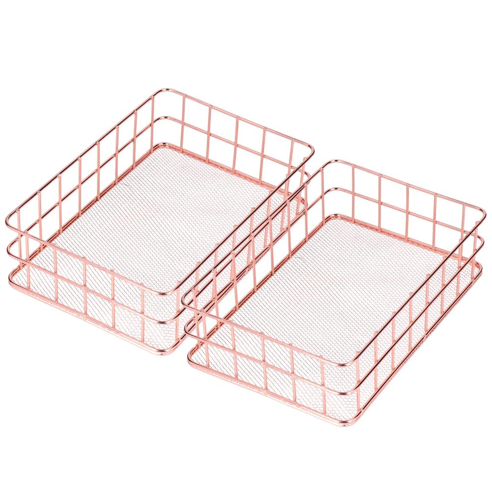 2PCS Nordic Simple   Gold Wrought Iron Storage Basket Desktop   Container