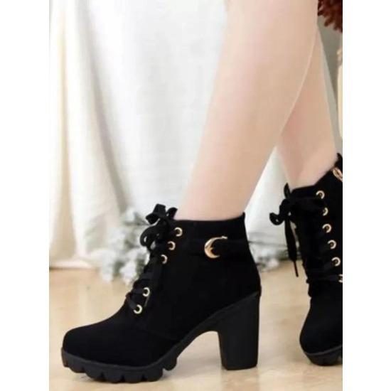 High Heeled Women Boots Cross Straps Short Boots Comfortable Waterproof Boots Warm Plus Size 42 Botas Femininas
