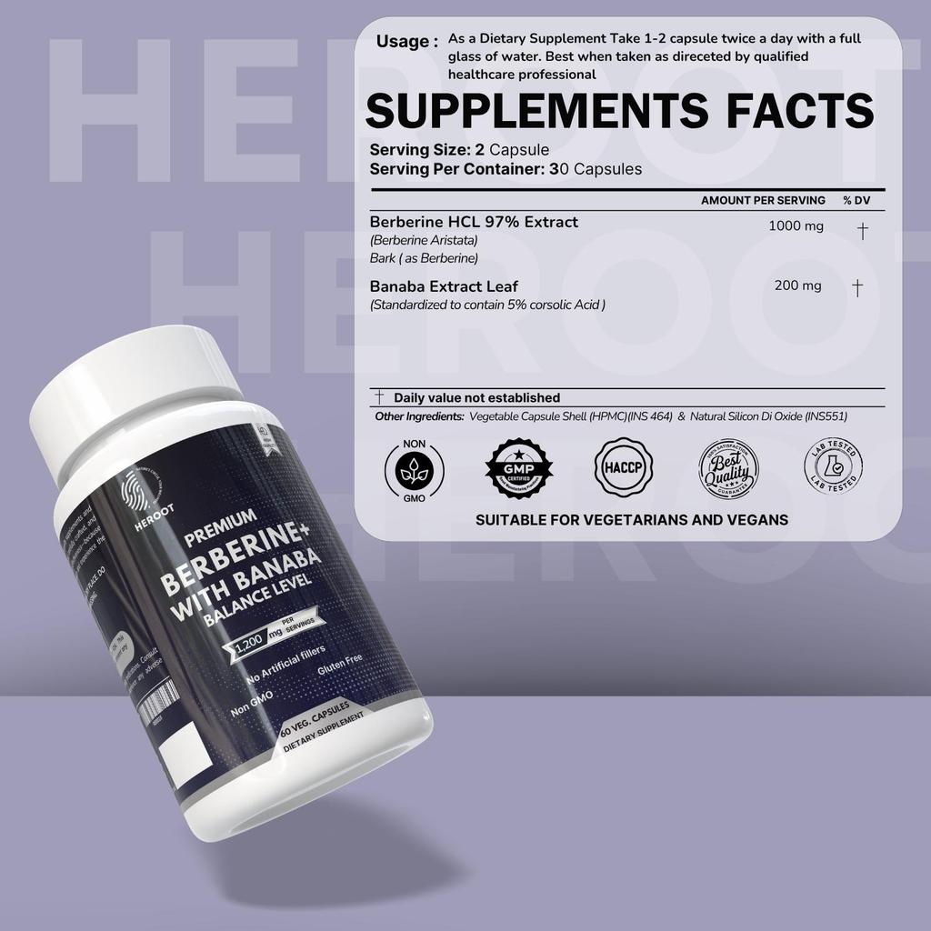 Berberine with Banaba Extract 60 Capsules | Dietary Supplement