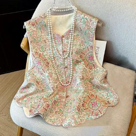 Elegant Embroidered Frog Button Vest - 2026 Chinese Jacquard Style for Women Extra Large