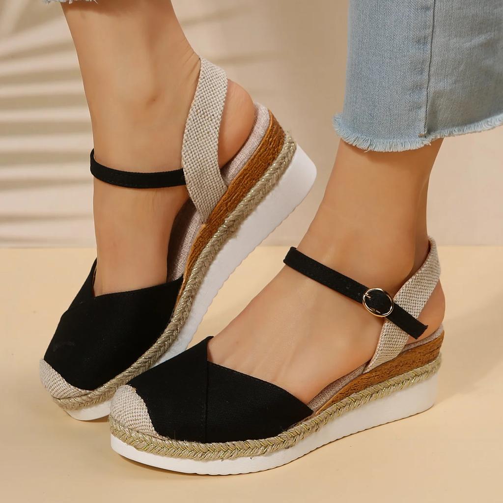 Fashion Women Closed Toe Wedge Sandals Women Summer Buckle Strap Gladiator Shoes Woman Fashion Espadrilles Platform Sandalias 2025