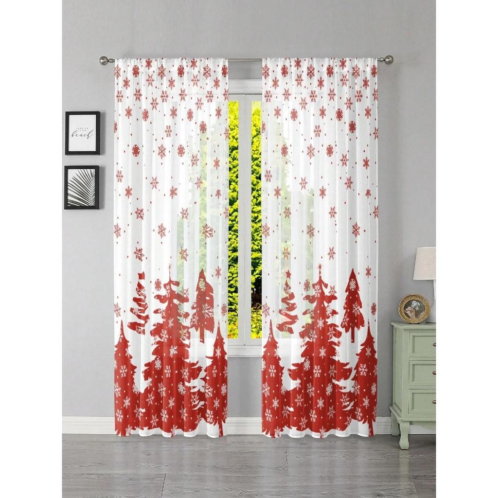 Modern Christmas Silver Decoration With Stars and Snowflakes Curtains for Living Room Bedroom Curtain Home Decor With Hooks