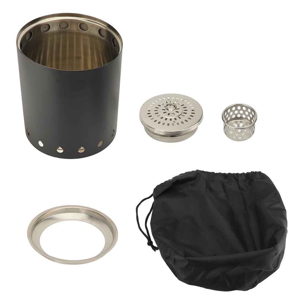 Windproof Wood Stove Outdoor Tabletop Fire Pit with Stand for Backpacking Hiking Traveling Black