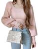 CREAM Knit Pullover Square Long Bubble Puff Solid Casual Everyday Korean Harajuku Elegant One Women's Sweater, Top, Neck, Sleeves, Sleeves, Sleeves,