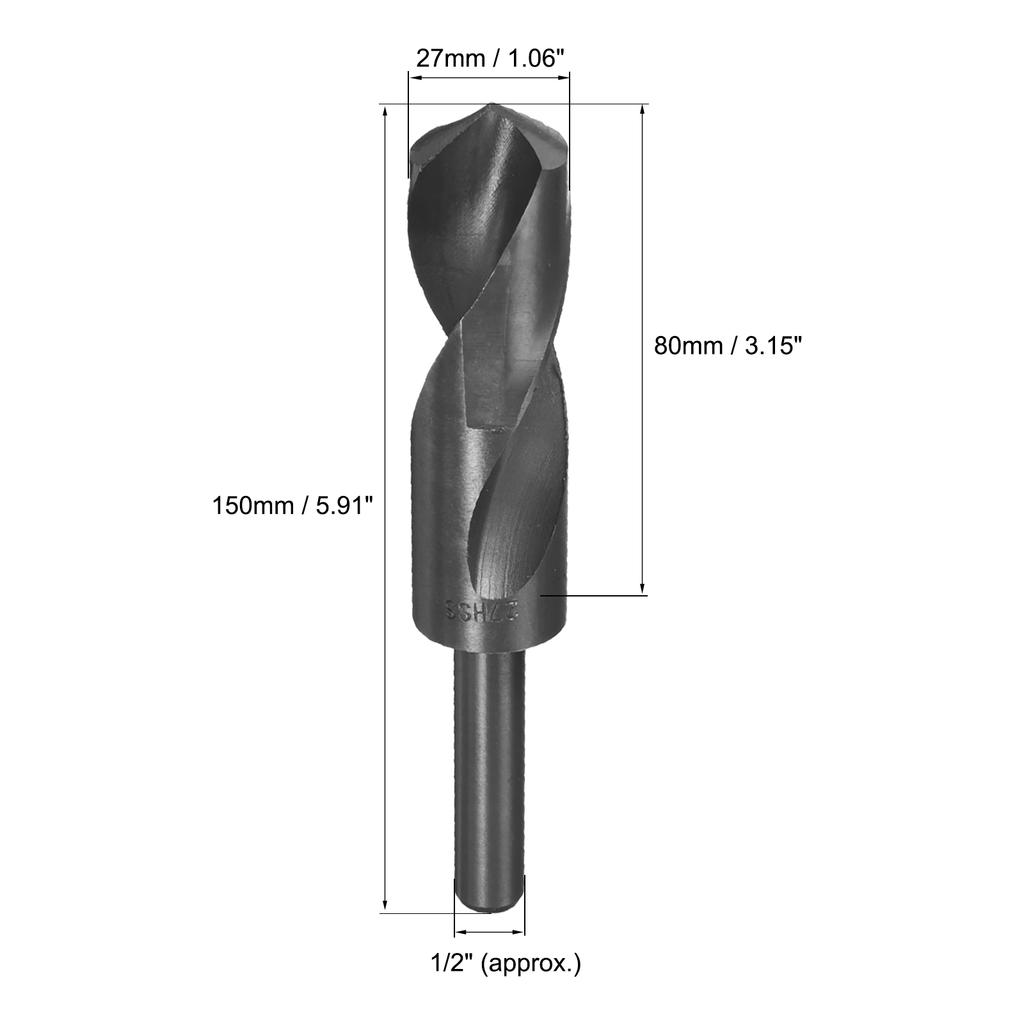 Uxcell 2pcs 14/15/17/18/20/21/22/23/26/27/28/30/35mm Twist Drill Bits Black Nitride Coated HSS-9341 with 1/2" Reduced Shank