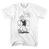 Popeye The Sailorman Whistling & Walking Men's T Shirt Vintage Cartoon White Top