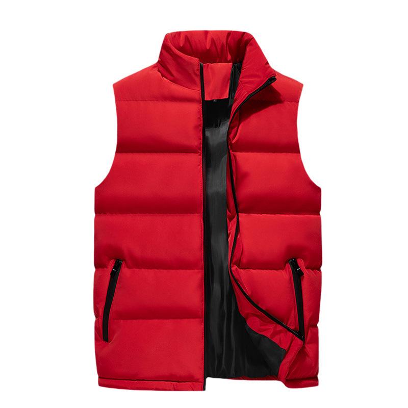 

Men s Casual Loose Cotton Vest - 2026 Autumn/Winter, Stand Collar, Thick & Warm M красный
