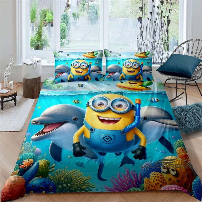 Popular Cartoon Character (Minions) Printed Bedding Set — Duvet Cover Set — Deluxe Gift for Teen Girls, Twin/Single, and Kids
