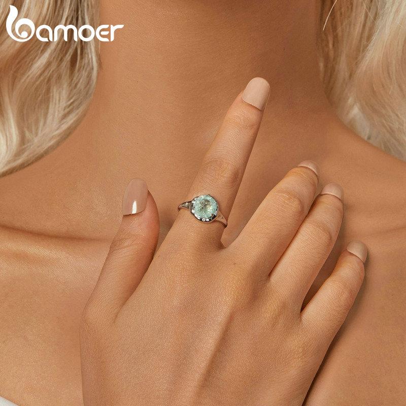 Bamoer Retro design Kulatý tvar 925 Stříbro Solitaire Promise Prsten, zásnubní prsten pozlacený bílým zlatem pro ženy