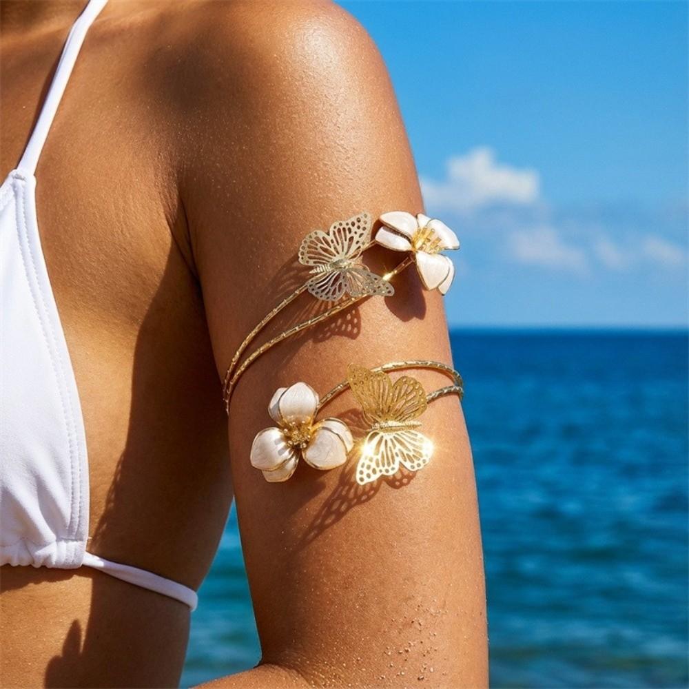 Enamel Glaze Flower Bracelet Drip Oil Butterfly Armband Exquisite Open Arm Bangle  Hand Jewelry