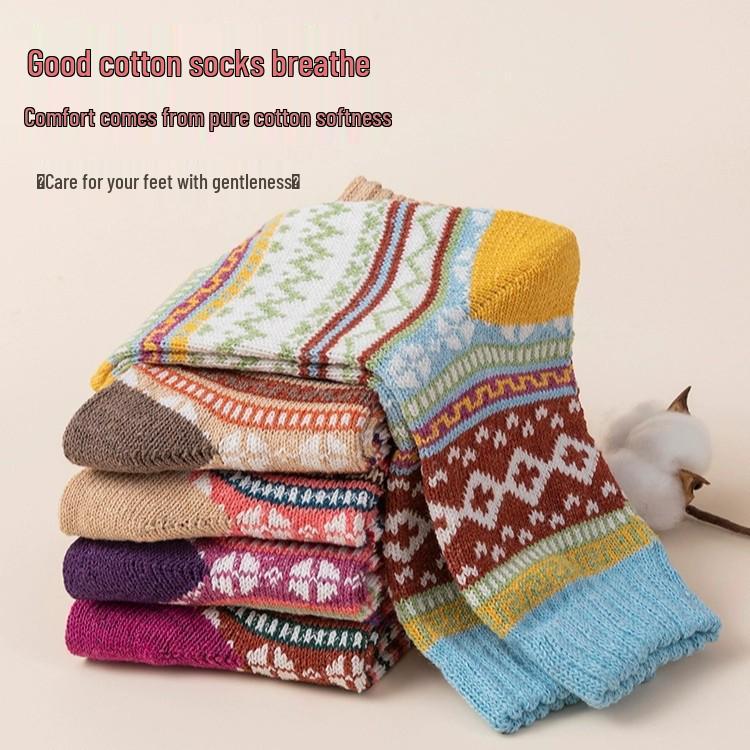 Κάλτσες από Μαλλί Κουνελιού και Κασμίρ σε Vintage Εθνικό Στυλ - Χοντρές & Ζεστές για Φθινόπωρο/Χειμώνα