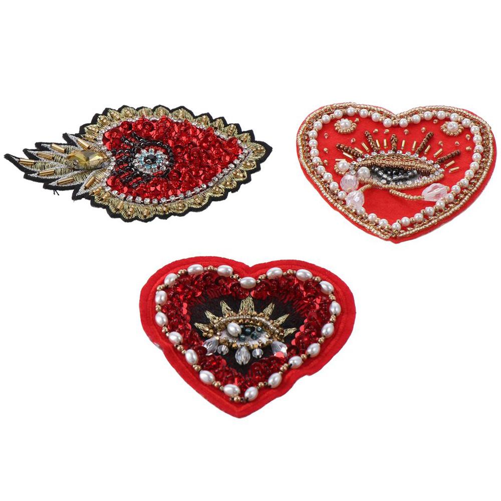 3 Stück 3 Stile Liebe Aufbügeln Glitzer Pailletten Herz Perlen Aufnähen Aufnäher Applikation Kleidung für Handtasche