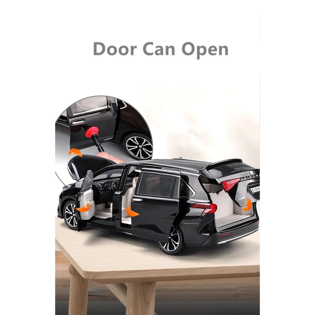 1/24 TOYOTA Sienna MPV Alloy Car Model Diecast Metal Vehicles Car Model High Simulation Sound and Light Collection Kids Toy Gift