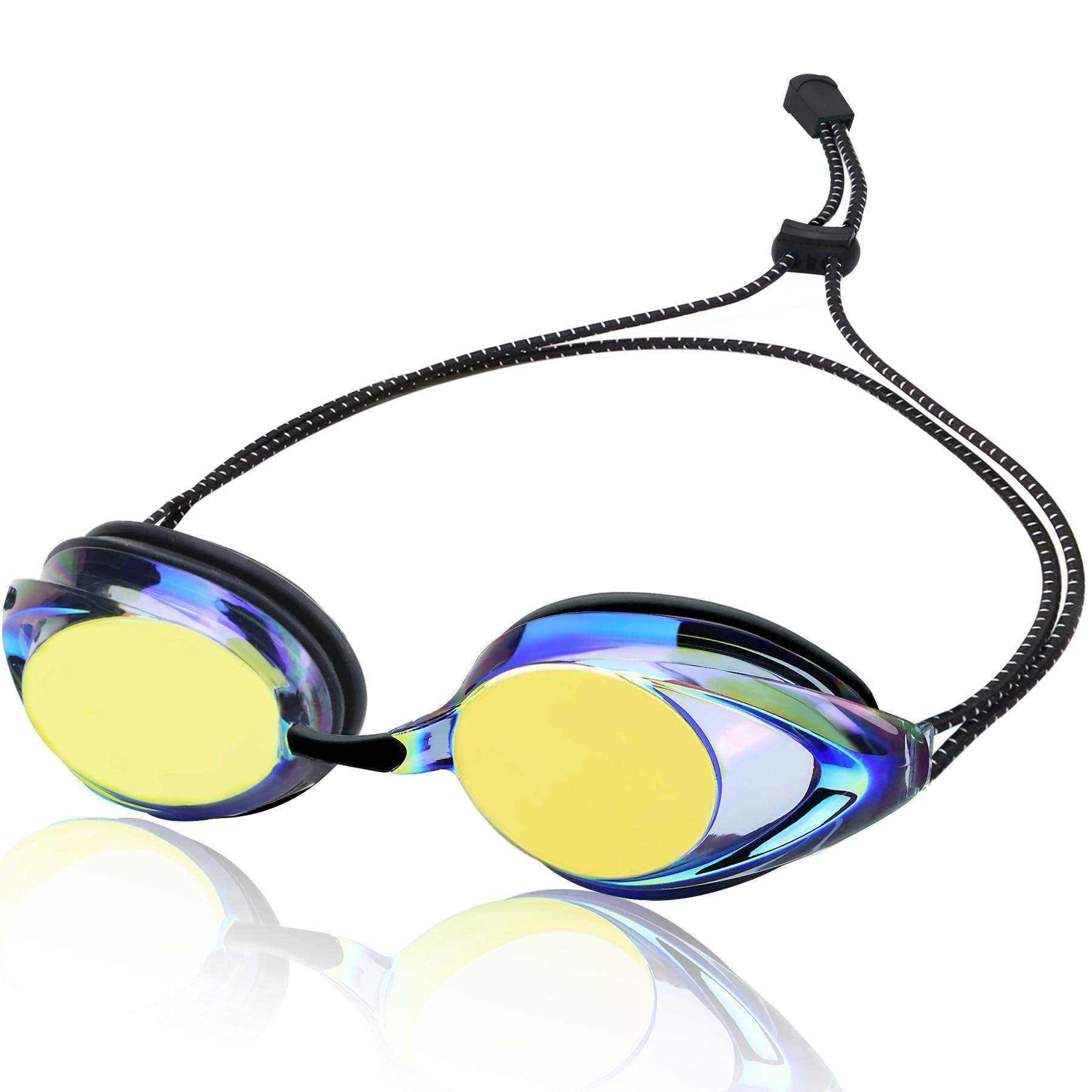 New racing swim goggles with elastic strap, waterproof and anti-fog, electroplated, popular adult swimming goggles Black gold-plated-Boxed