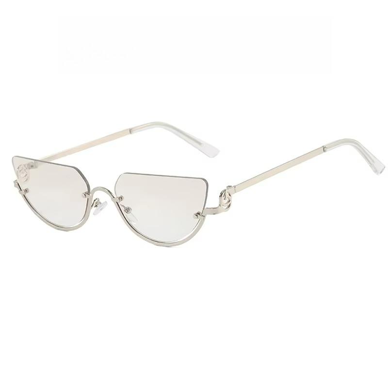 Half Frame Metal Cat's Eye Retro Elegant Ladies Fashion Sunglasses Suitable for Summer Vacation Beach Accessories