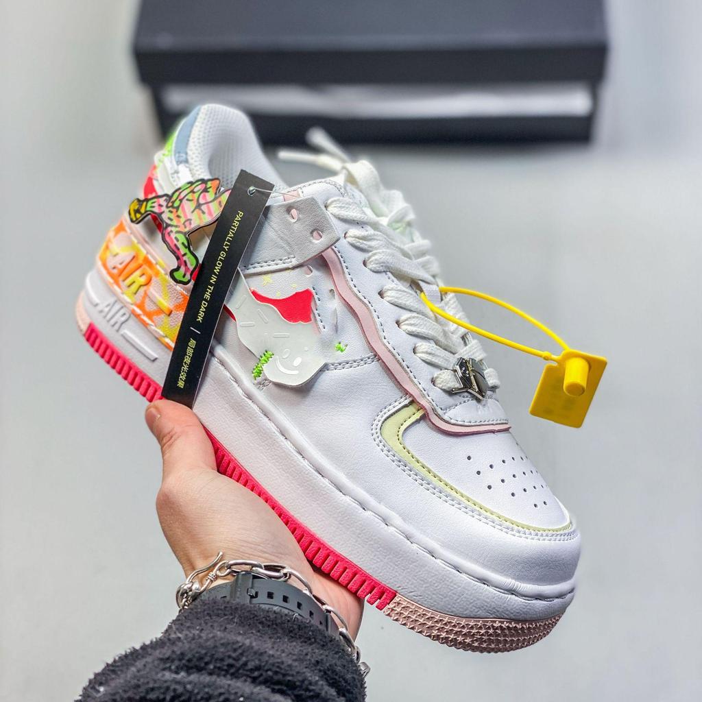 Women's AF1 Shadow Macaron Deconstructed Patchwork Sneakers - Thick Sole, Height-Enhancing, Versatile White Shoes