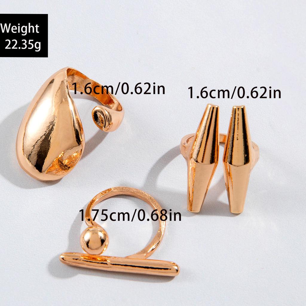 Bold Geometric Curved Faceted Open Knuckle Ring Set for Women Stackable Chunky Articulated Finger Jewelry Gold Tone