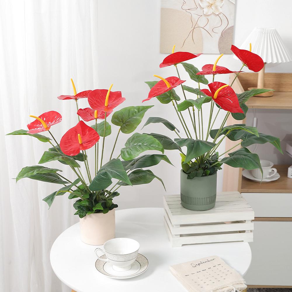 5Heads Red Artificial Flower Bouquet Fake Silk Flower For Home Decor DIY Wedding Decoration Wreath Potted Plants Accessories