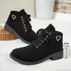 Chunky Mid Heeled Women's Autumn Winter PU Short Boots British Style Side Zip Casual Lace Up Shoes Round Toe Ankle Boots Size35