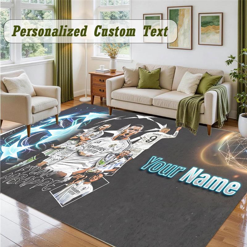 Crystal Velvet Square Rug Custom NameKylian Mbappe Pattern Non Slip Home Floor Decor Rug