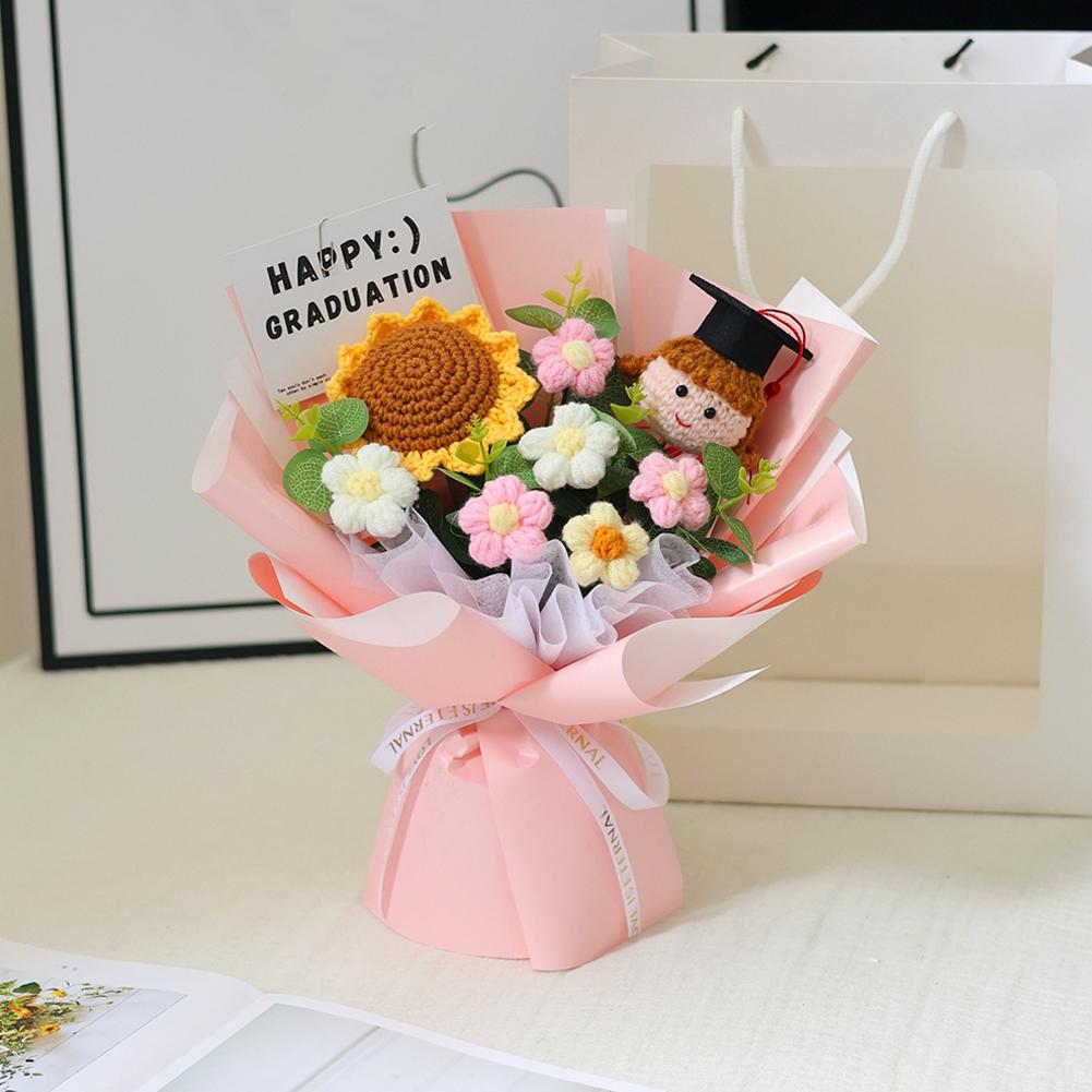 2026 Graduation Crochet Flower Bouquet Knitted Grad Doll Artificial Preserved Flowers Gift For Teacher's Day Home Decor Gift