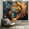 VIKAMAMagic Fairy Tale Tree Bookshelf Background Wall Tapestry Suitable for Party Photography Background Living Room Decoration