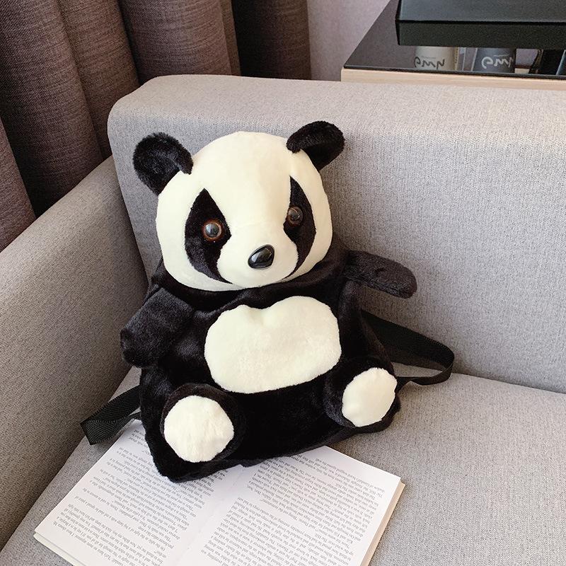 Girl Cartoon Panda Double Shoulder Backpack children's plush doll school bag women bag kindergarten school bag