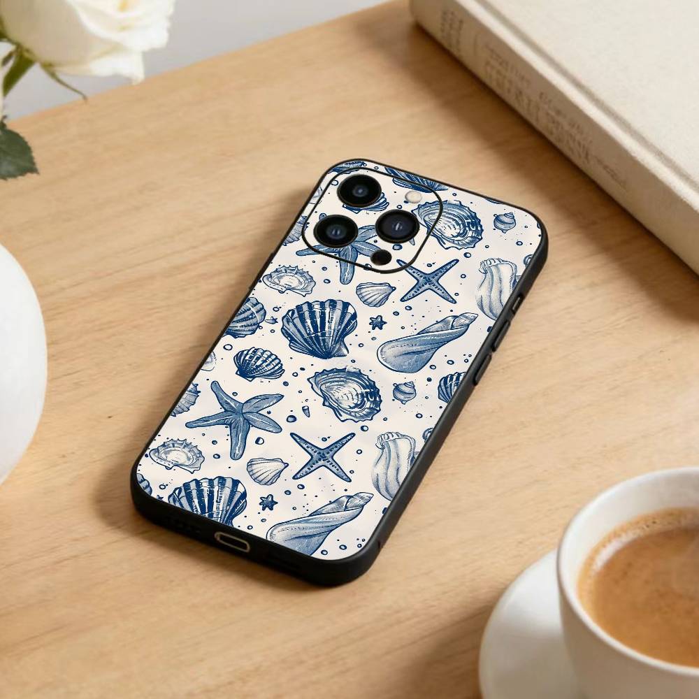 Colorful Marine Organism Phone Case For iPhone17,16,15,14,13,12 Plus,Max Soft Silicone Black Cover