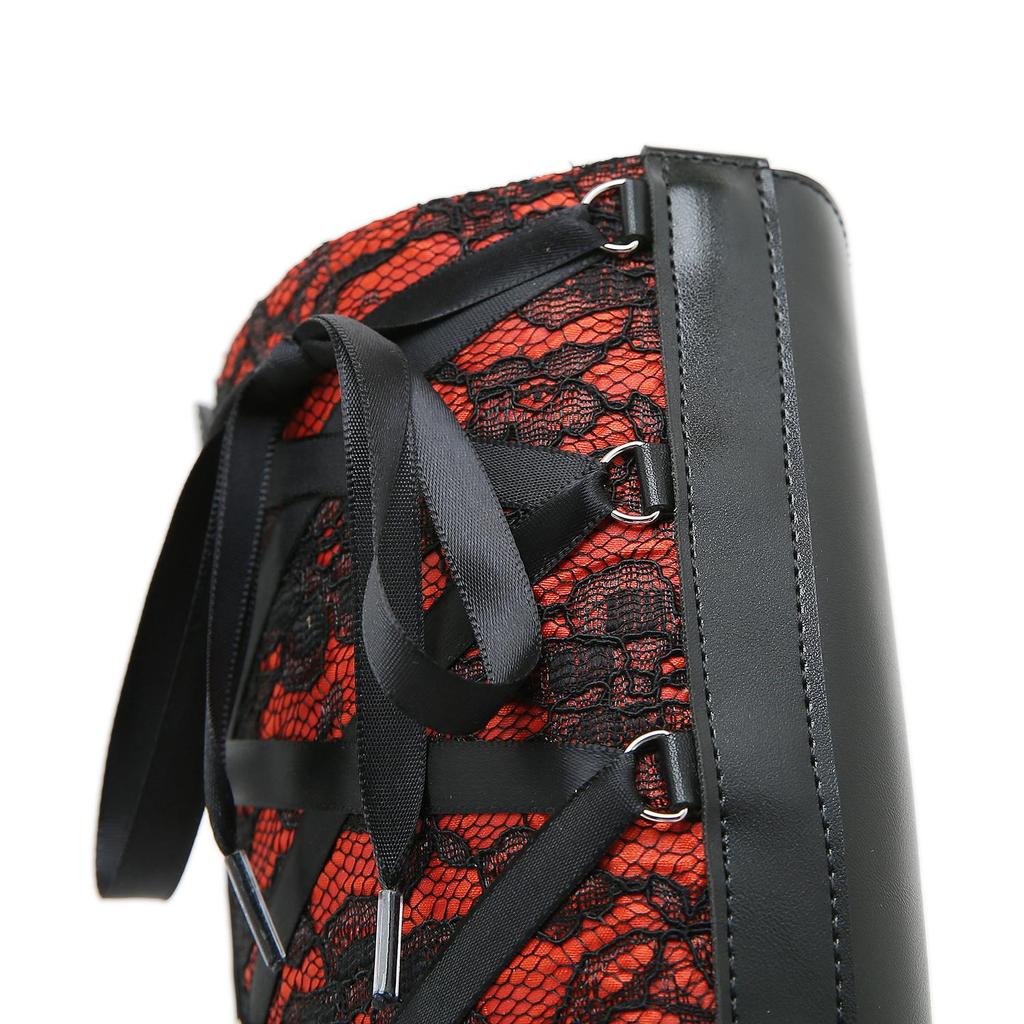 Gdgydh Damen Retro Blumen Schnürstiefel Kniehoch Winterstiefel mit Dickem Keilabsatz Seitenreißverschluss Cowgirl Stiefel Semi-formelles Schuhwerk