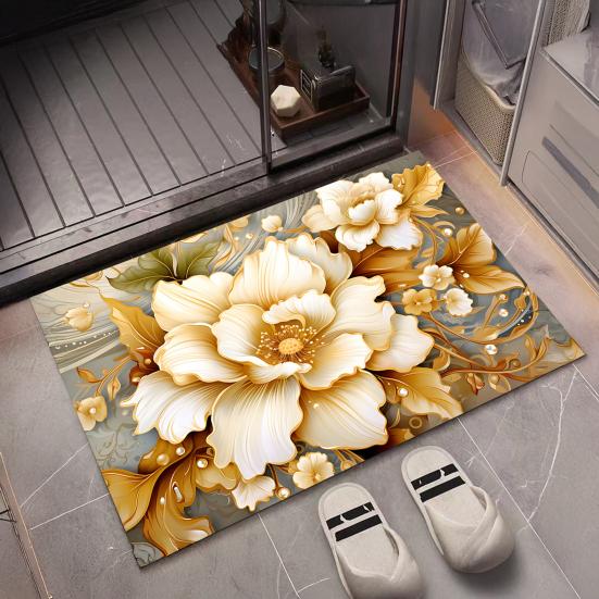 Floor Mat 3D Flower Pattern Non-Slip Rubber Backing Absorbent Quick-Drying Rug Bathroom Kitchen Laundry