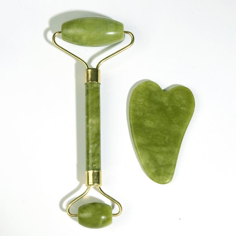 Jade Roller & Gua Sha Board Set - Xiu Jade Stone Facial Beauty Massager
