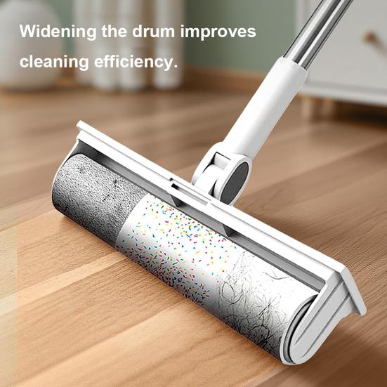 3-in-1 Broom Dustpan Set with Built-in Comb Teeth Long Handle Adjustable Extension Poles Retractable Floor Brush