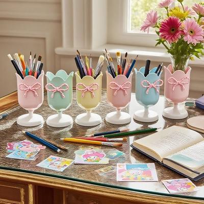 Multi-functional Plastic Pen Holder Tulips Shape Desktop Organizer Storage Bucket Storage Tank Cup School Office