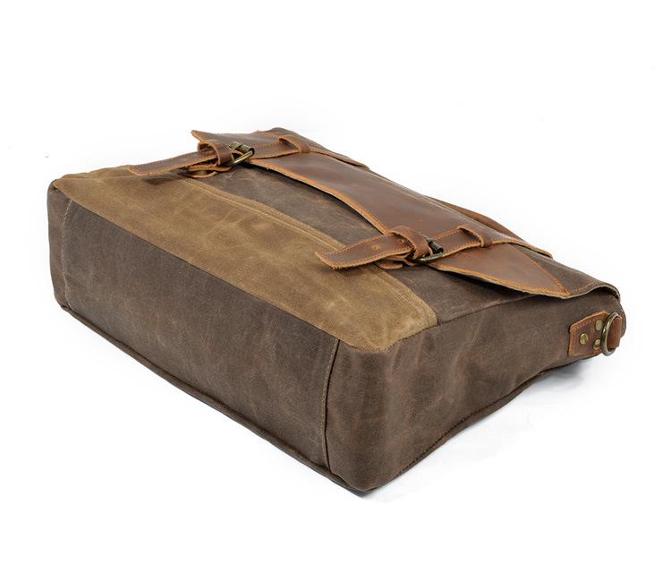 Men's Retro Waterproof Cowhide & Waxed Canvas Briefcase - European & American Shoulder Crossbody Bag