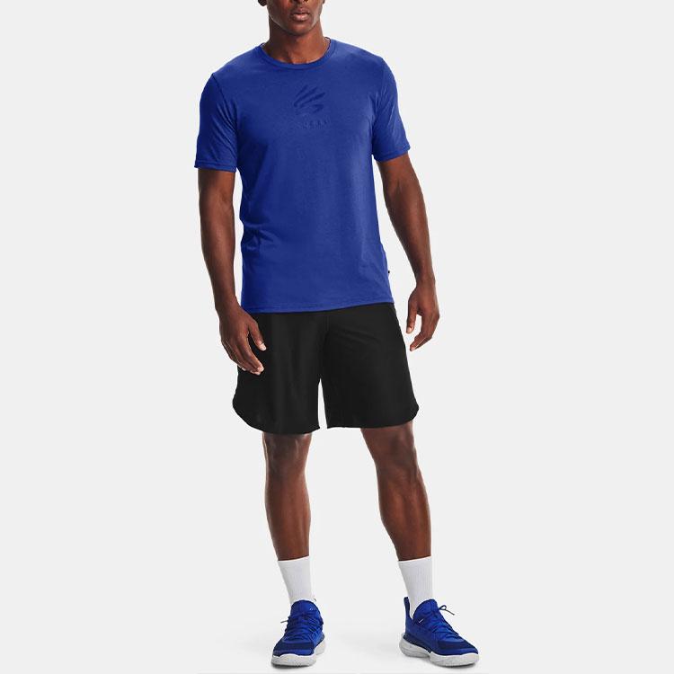 Under Armour Logo Print Round Neck Loose Short Sleeve T-Shirt Men Tops Blue 1357001-400